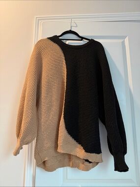 Mud Pie Black & Tan Colorblock Crewneck Sweater